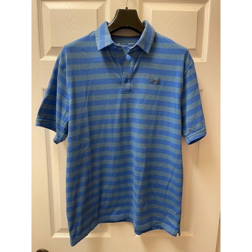 Under Armour Men's Blue Striped Polo Large
